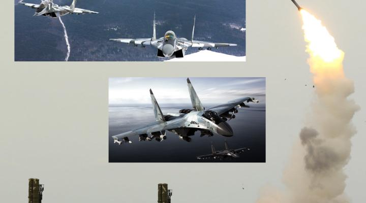 Dwa ukraińskie samoloty MiG-29 i rosyjski Su-35S (fot. Ministerstwo Obrony Ukrainy/Facebook)