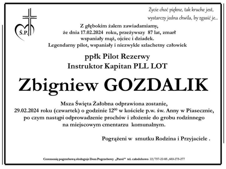 Zbigniew Gozdalik - nekrolog