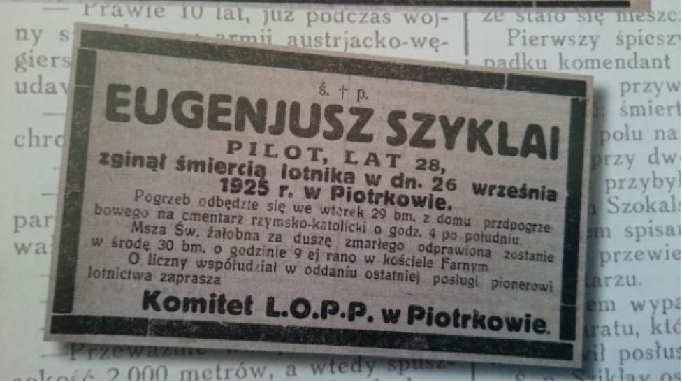90 lat od tragicznego lotu Eugeniusza Szyklaya (fot. azp.com.pl)