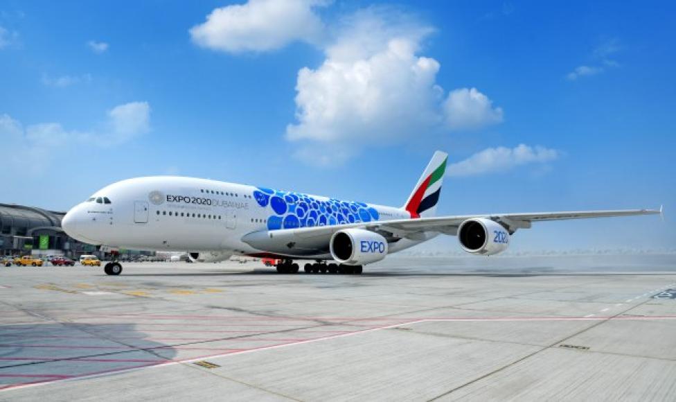 Airbus A380 należący do Emirates pomalowany zgodnie z motywami przewodnimi Expo (fot. Emirates)