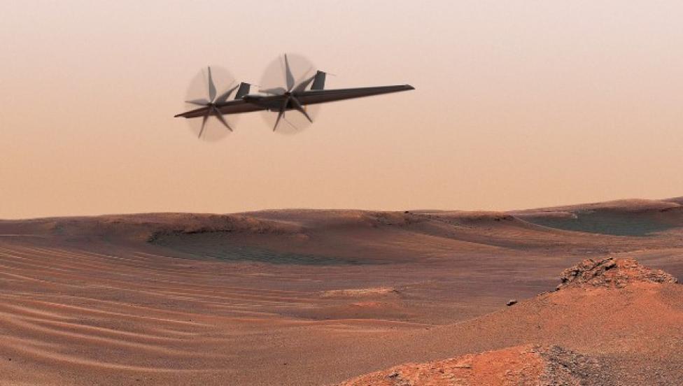Wizualizacja marsjańskiego drona w locie zespołu Legendary Rover Team (fot. w.prz.edu.pl)