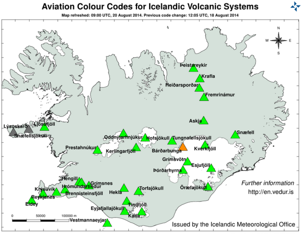Mapa wulkanów na Islandii