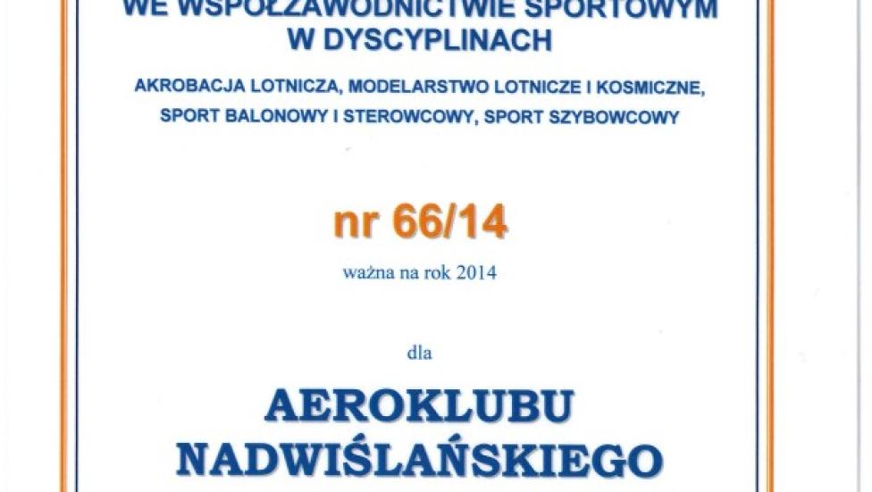 Aeroklub Nadwiślański otrzymał Licencję Sportową