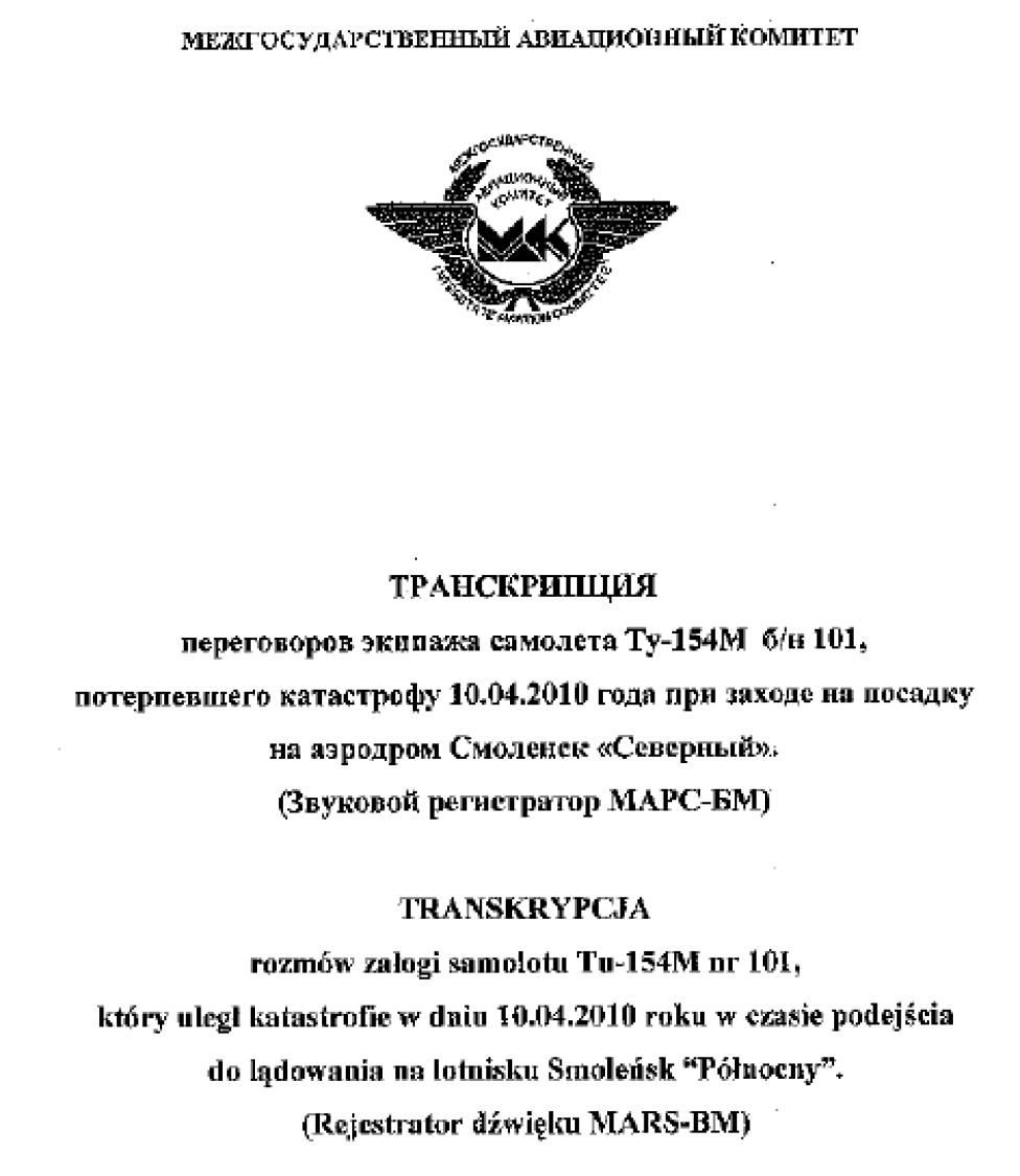 Katastrofa TU-154 - stenogram czarnych skrzynek