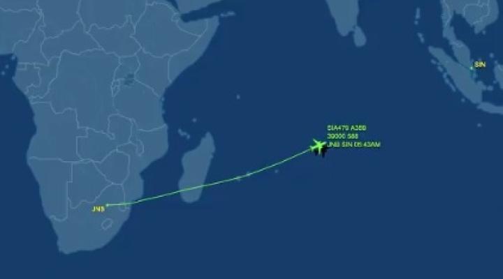 Śledzenie trasy lotu samolotu ponad Oceanem Indyjskim