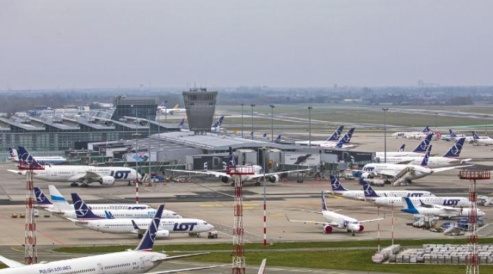 Lotnisko Chopina - dużo samolotów na płycie (fot. D. Kłosiński)
