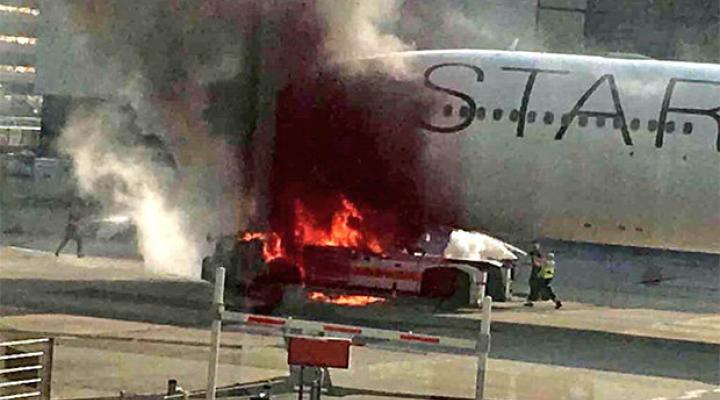 A340 Lufthansy zniszczony w wyniku pożaru holownika