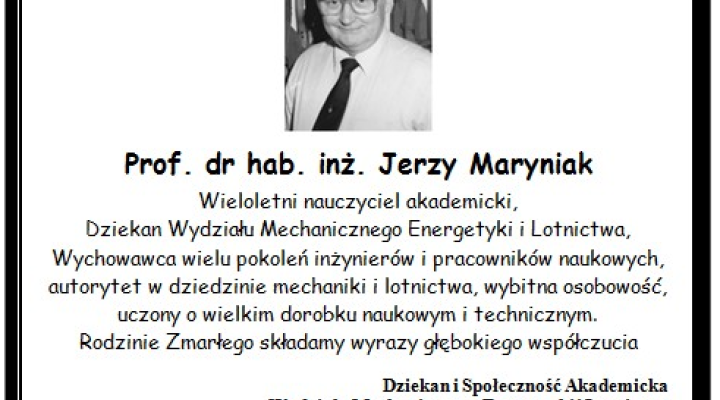 Jerzy Maryniak - nekrolog. Źródło: http://www.meil.pw.edu.pl/
