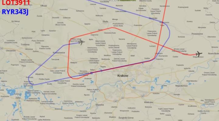 Dron na podejściu do lotniska w Krakowie-wizualizacji sutyacji ruchowe