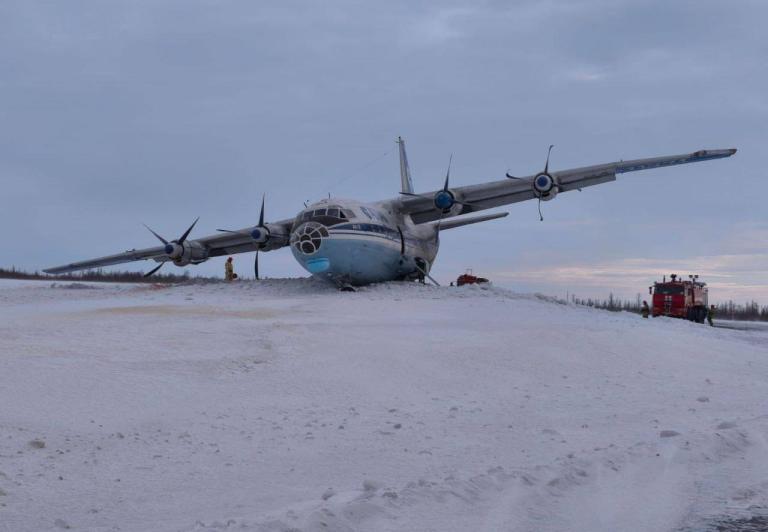 An-12 cargo wypadł z pasa na lotnisku Nowy Urengoj (film)