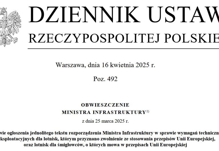 Obwieszczenie MI w sprawie wymagań technicznych i eksploatacyjnych dla lotnisk, którym przyznano zwolnienie ze stosowania przepisów UE, oraz lotnisk dla śmigłowców, o których mowa w przepisach UE