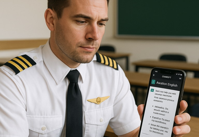 Pilot uczący się Aviation English, źródło ChatGPT