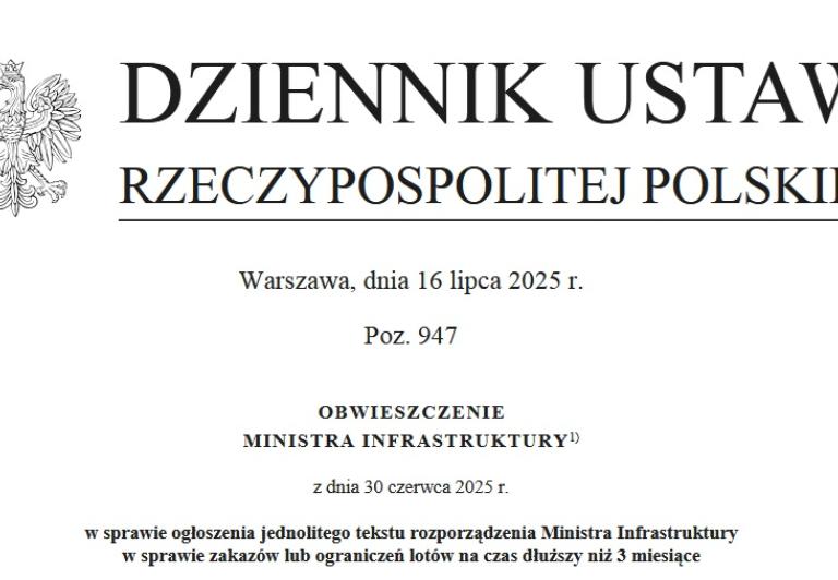 Obwieszczenie MI w sprawie zakazów lub ograniczeń lotów na czas dłuższy niż 3 miesiące