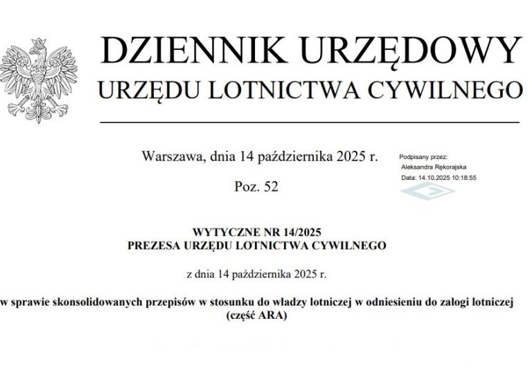 Wytyczne Prezesa ULC w sprawie skonsolidowanych przepisów w stosunku do władzy lotniczej w odniesieniu do załogi lotniczej (część ARA)