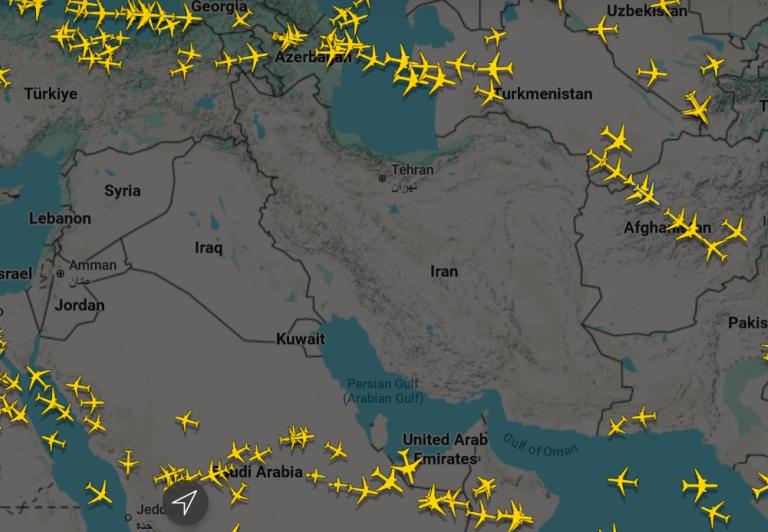Przestrzeń powietrzna krajów Bliskiego Wschodu, fot. FR24