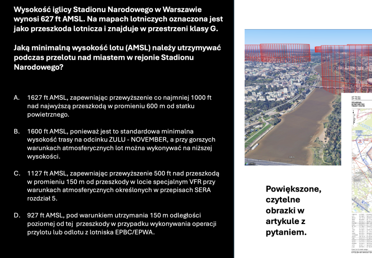 KWT: Jaką minimalną wysokość lotu (AMSL) należy utrzymywać podczas przelotu nad miastem w rejonie Stadionu Narodowego?