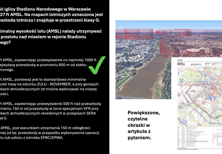 KWT: Jaką minimalną wysokość lotu (AMSL) należy utrzymywać podczas przelotu nad miastem w rejonie Stadionu Narodowego? Odpowiedź z uzasadnieniem