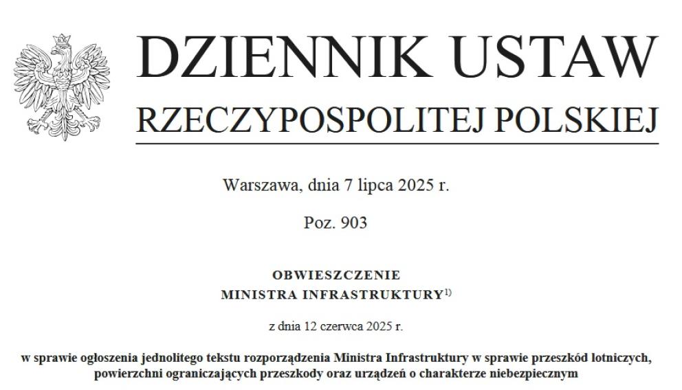Obwieszczenie MI w sprawie przeszkód lotniczych, powierzchni ograniczających przeszkody oraz urządzeń o charakterze niebezpiecznym