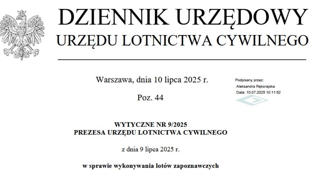 Ogłoszenie Prezesa ULC w sprawie wykonywania lotów zapoznawczych