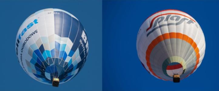 Balony Splast Sp. z o.o. i Cellfast Balloon Team w locie - widok z dołu (fot. gorskie-zawody-balonowe.pl)
