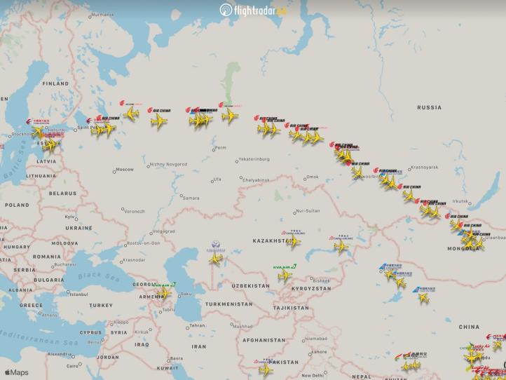 Obecne loty w przestrzeni powietrznej Rosji