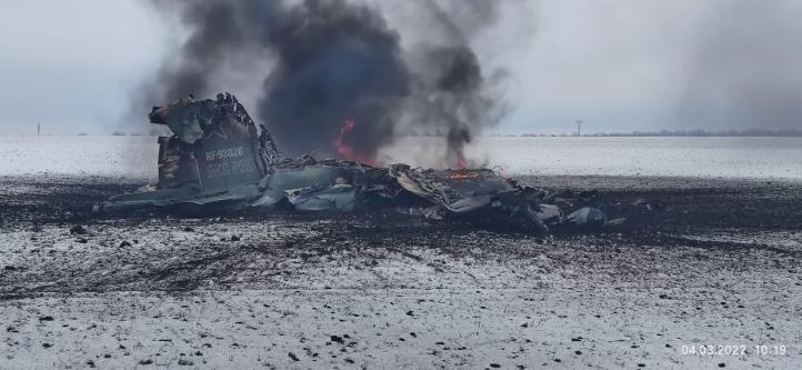 Zniszczony rosyjski samolot Su-34 (fot. Operacja Połączonych Sił)