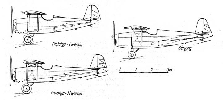 RWD-10 - wersje rozwojowe (Źródło: Glass Andrzej "Polskie konstrukcje lotnicze 1893-1939")