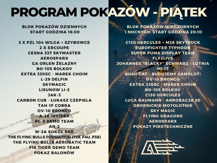 Antidotum Airshow Leszno 2022 - program pokazów w piątek