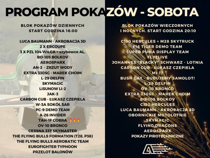 Antidotum Airshow Leszno 2022 - program pokazów w sobotę