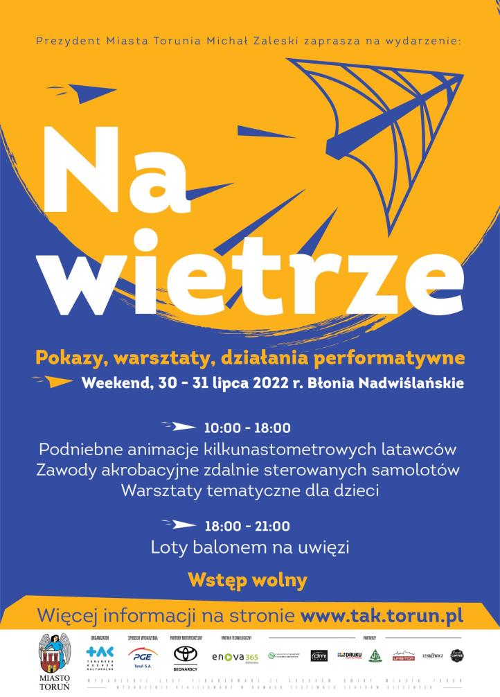 Niebo pełne kolorów podczas pokazów "Na wietrze" w Toruniu - plakat (fot. UM Toruń)
