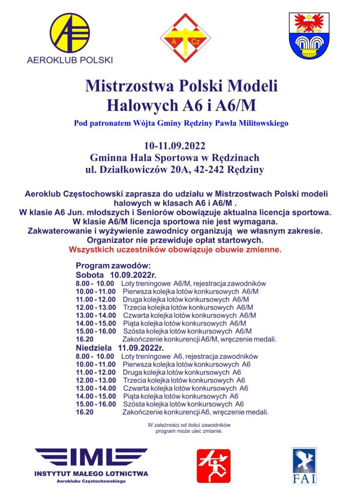 Mistrzostwa Polski Modeli Halowych A6 i A6/M – 10-11.09.2022