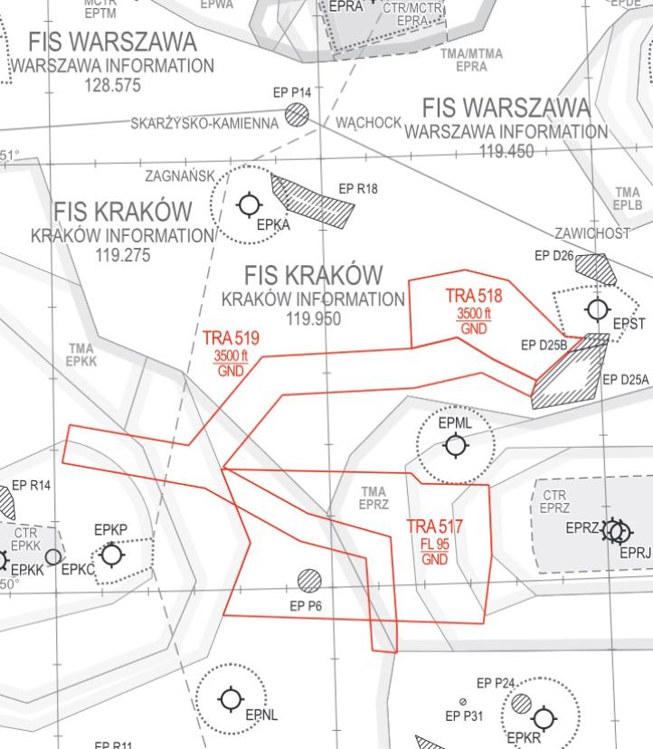 Strefy wydzielone na potrzeby szkolenia lotniczego z wykorzystaniem Drogowego Odcinka Lotniskowego Jaźwiny_