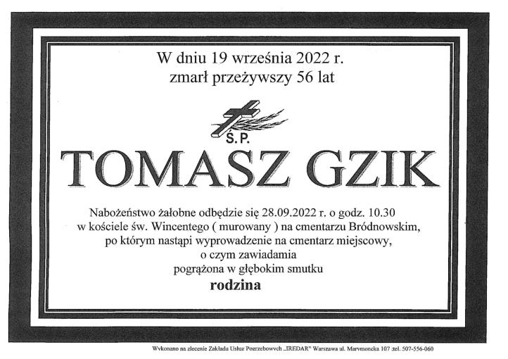 Tomasz Gzik - nekrolog