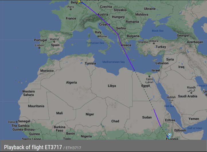 Trasa lotu rejsu ET3717 Ethiopian Airlines