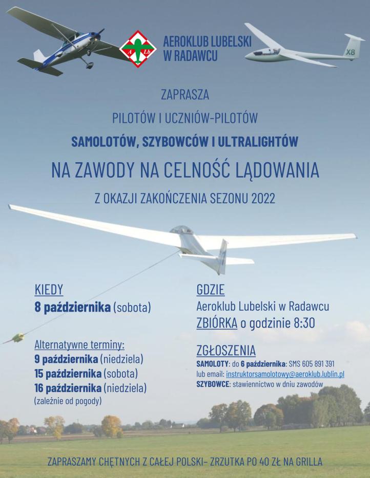 Zawody na celność lądowania 2022 w Aeroklubie Lubelskim - plakat (fot. Aeroklub Lubelski)