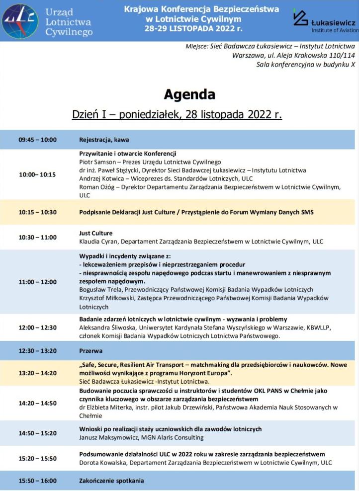 Krajowa Konferencja Bezpieczeństwa w Lotnictwie Cywilnym - 28-29.11.2022 - Agenda1