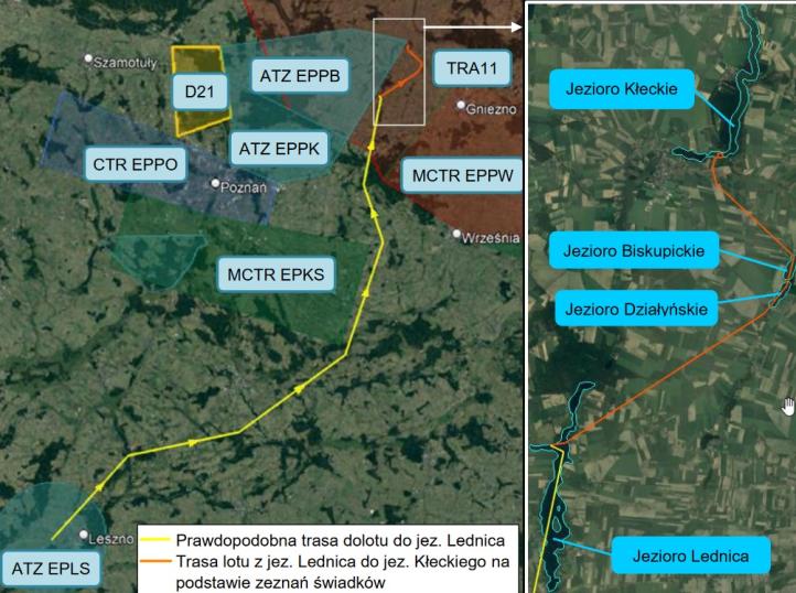 Odtworzony przebieg trasy lotu samolotu AVENTURA II, fot PKBWL