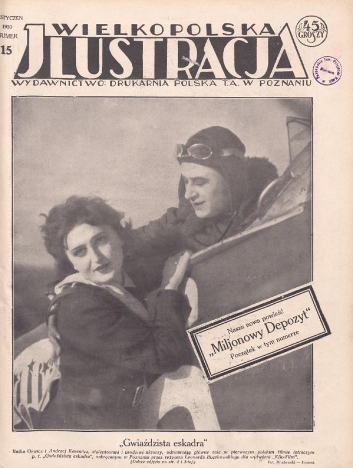 Strona tytułowa "Wielkopolskiej Jlustracji" z 1930 r. z kadrem z filmu "Gwiaździsta eskadra" (fot. Bilażewski, Domena publiczna, Wikimedia Commons)