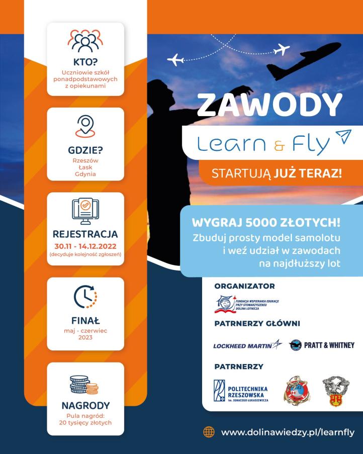 Zawody Learn&Fly 2023 - plakat (fot. dolinawiedzy.pl)
