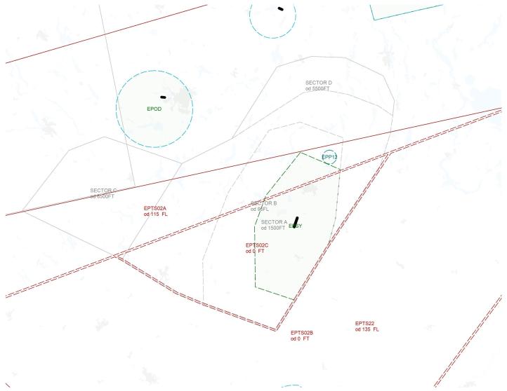ATZ EPSY - zobrazowanie przestrzeni powietrznej w rejonie lotniska EPSY (fot. PAŻP)