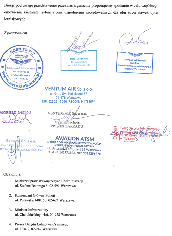 Pismo użytkowników lotniska EPBC do CUL w związku z drastyczną podwyżką opłat lotniskowych 1