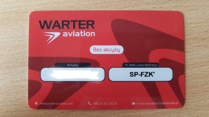 Karta paliwowa Warter Aviation (fot. Aeroklub Zagłębia Miedziowego)
