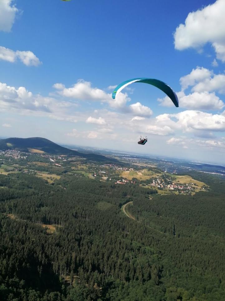 Paralotnia w locie - widok z paralotni (fot. Janusz Wojtyniak)