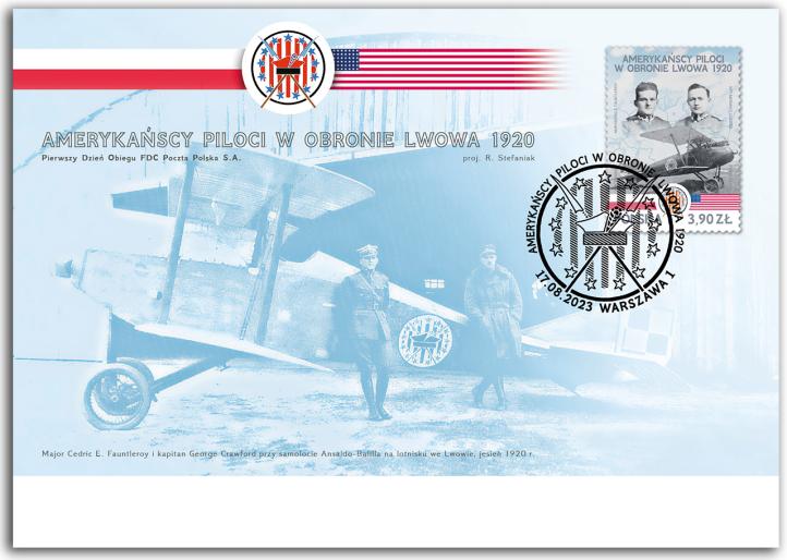 Amerykańscy piloci w obronie Lwowa 1920 - znaczek Poczty Polskiej - cały (fot. Muzeum Sił Powietrznych)
