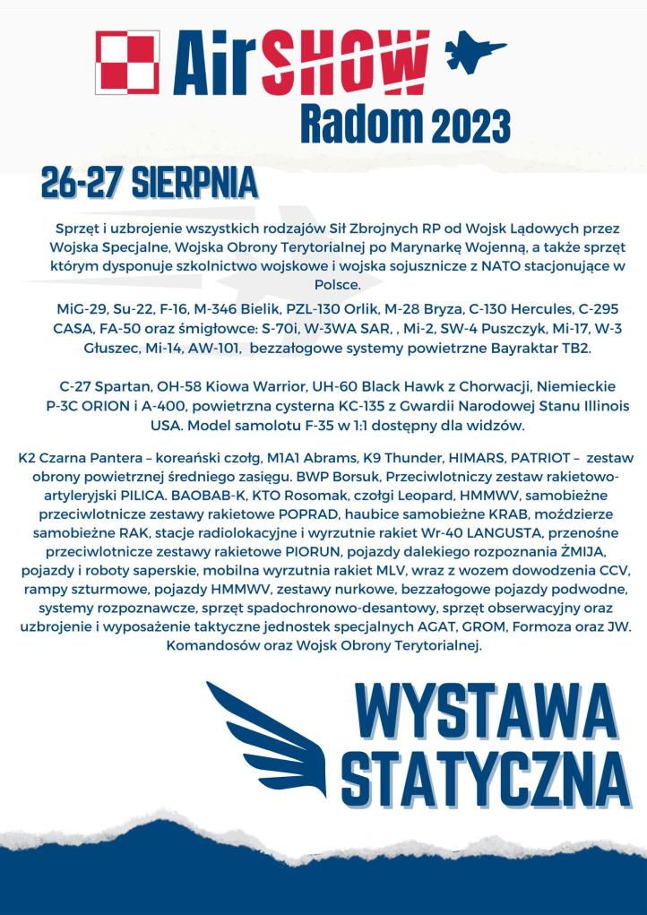 Ogólny program pokazów w powietrzu Air Show Radom 2023 (fot. Agencja Mienia Wojskowego)2