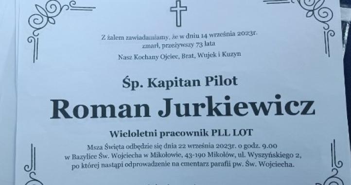 Kapitan pil. Roman Jurkiewicz - nekrolog