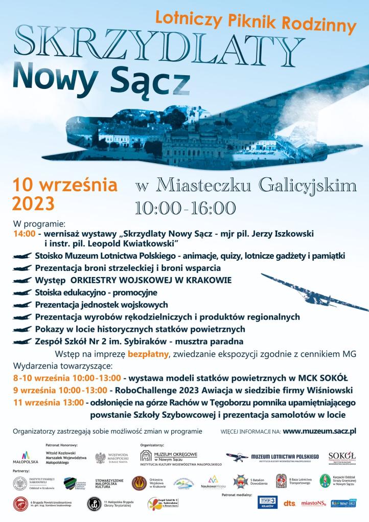 Rodzinny Piknik Lotniczy "Skrzydlaty Nowy Sącz" - plakat (fot. Miasteczko Galicyjskie w Nowym Sączu)