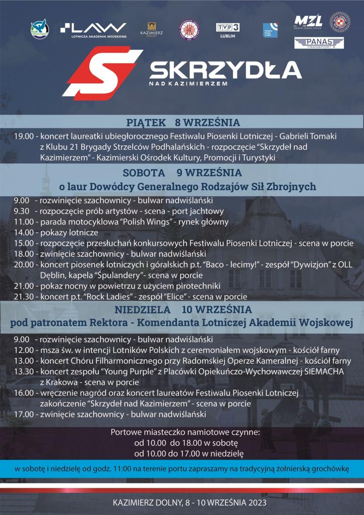 Skrzydła nad Kazimierzem 2023 - program (fot. Skrzydła nad Kazimierzem)