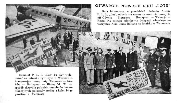Informacja prasowa dotycząca uruchomienia nowych połączeń PLL LOT i ich partnerów, "Lot Polski", 1939 r. (fot. Dom Wydawniczy Księży Młyn)