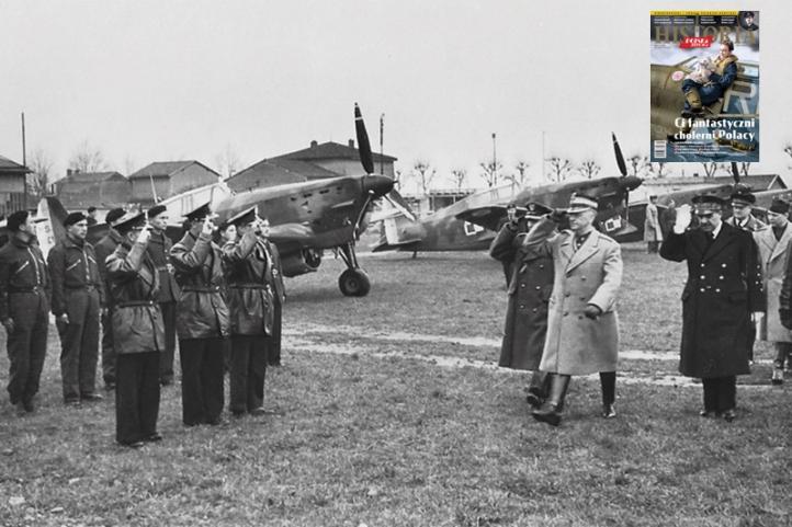 tzw. Grupa Montpellier; Jan Pentz (pierwszy z lewej wśród salutujących) salutuje gen. Władysławowi Sikorskiemu, 1940, fot. polska-zbrojna